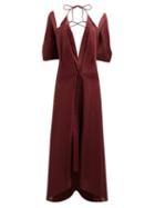 Matchesfashion.com Roland Mouret - Ballard Plunge Neck Pliss Jersey Dress - Womens - Burgundy
