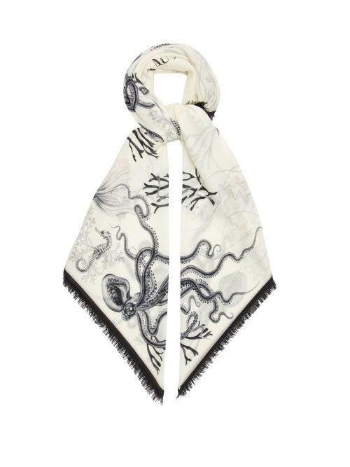 Alexander Mcqueen - Seabed-print Wool Scarf - Womens - Black White