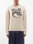 Maison Kitsun - Big Fox Head-intarsia Wool Sweater - Mens - Cream