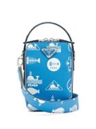 Matchesfashion.com Prada - Whale Logo Print Saffiano Leather Cross Body Bag - Mens - Light Blue