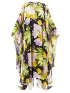 Richard Quinn - Crystal-neckline Tulip-print Silk Kaftan - Womens - Yellow Print