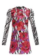 Matchesfashion.com Halpern - Floral-sequinned Zebra-print Satin Mini Dress - Womens - Black White Multi