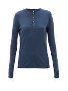 Matchesfashion.com Domi - Organic-cotton Blend Jersey Henley Pyjama Top - Womens - Navy
