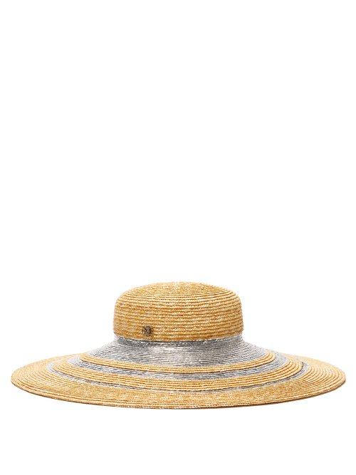 Matchesfashion.com Maison Michel - Bianca Metallic Stripe Straw Hat - Womens - Silver