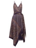 Matchesfashion.com Jonathan Simkhai - Geometric Print Satin Twill Wrap Dress - Womens - Navy Multi