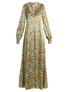Bonnie Young Floral-print Ruffle-trimmed Silk Gown