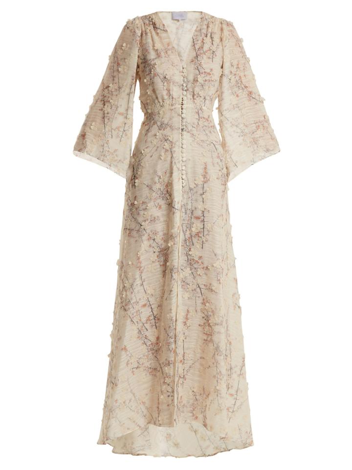 Luisa Beccaria Floral-appliqu Chiffon Gown