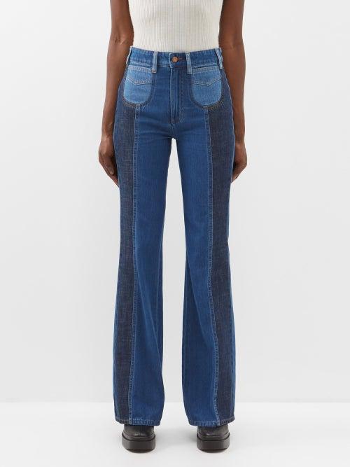 See By Chlo - High-rise Patchwork Flared Jeans - Womens - Blue Multi