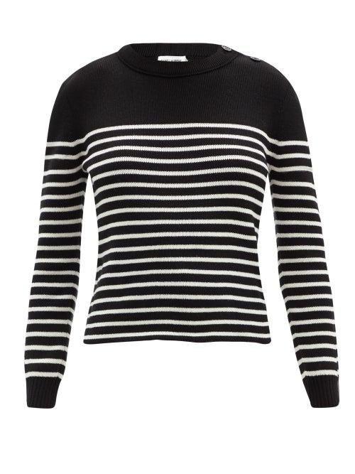 Ladies Rtw Saint Laurent - Striped Cotton-blend Sweater - Womens - Black White