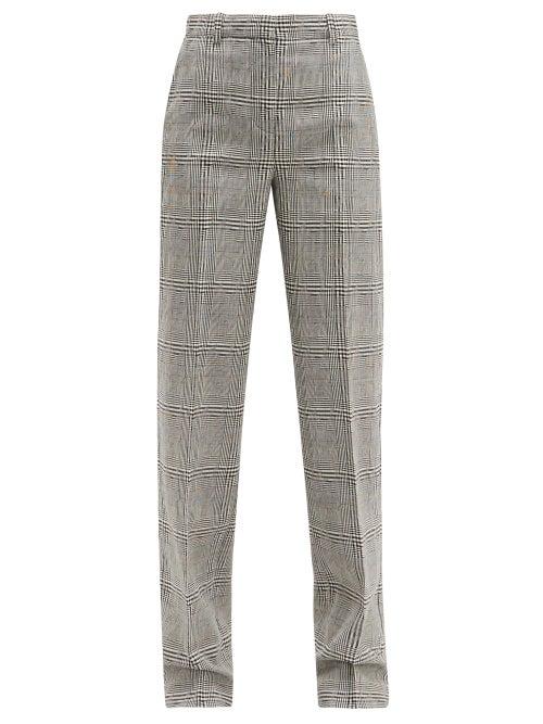 Matchesfashion.com Versace - Prince Of Wales Check Wool Straight Leg Trousers - Womens - Grey Multi