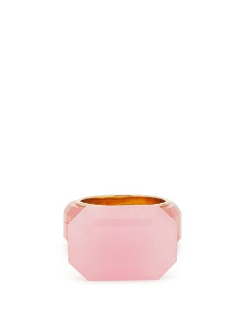Matchesfashion.com Bottega Veneta - Faceted Jade Gold Plated Ring - Womens - Pink