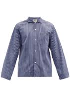 Matchesfashion.com Tekla - Striped Organic Cotton-poplin Pyjama Top - Mens - Navy