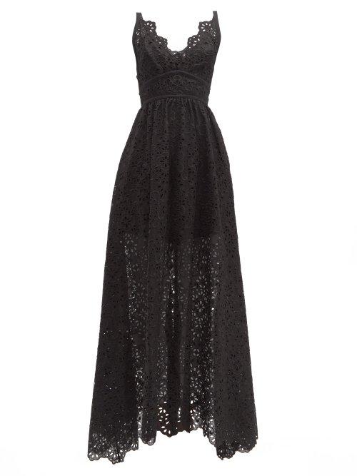 Matchesfashion.com Elie Saab - Broderie Anglaise Cotton Blend Gown - Womens - Black
