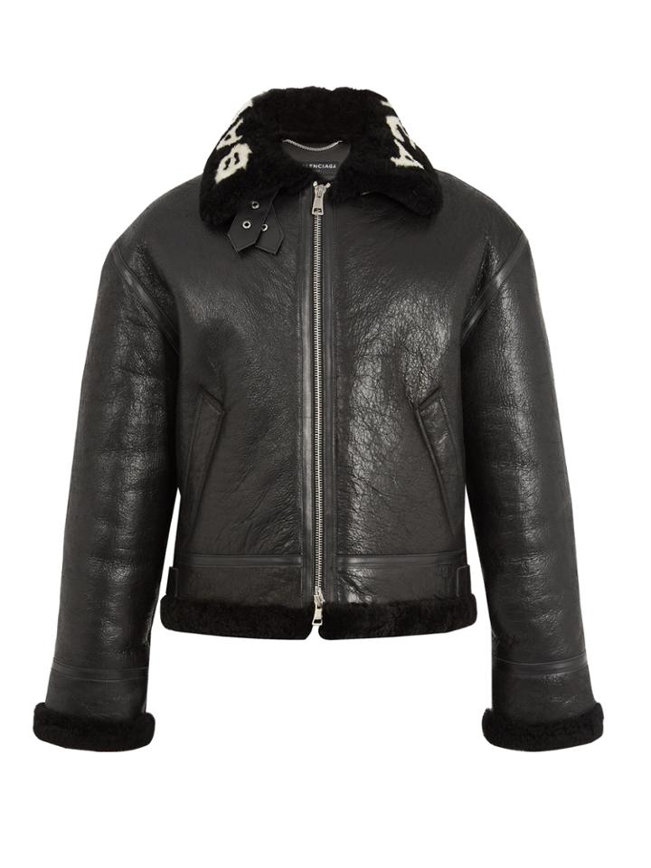 Balenciaga Logo-collar Shearling Jacket