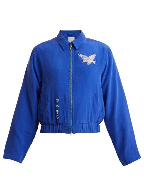 Matchesfashion.com Maharishi - Eagle Embroidered Silk Jacket - Womens - Blue
