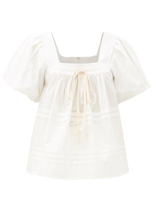 Matchesfashion.com Lee Mathews - Robin Square-neck Puff-sleeve Cotton Top - Womens - White
