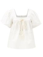 Matchesfashion.com Lee Mathews - Robin Square-neck Puff-sleeve Cotton Top - Womens - White