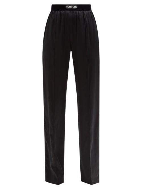 Tom Ford - Logo-waistband Silk-blend Trousers - Womens - Black