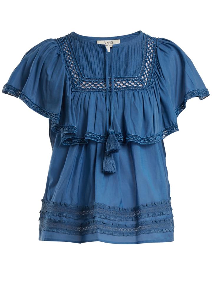 Sea Adaline Bead-embellished Cotton-blend Top