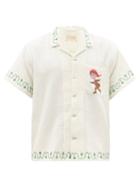 Mens Rtw Harago - Cross-stitched Cotton Short-sleeved Shirt - Mens - White Multi
