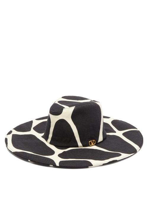 Matchesfashion.com Valentino Garavani - Wide-brim 1966 Giraffe-print Wool Hat - Womens - Black White
