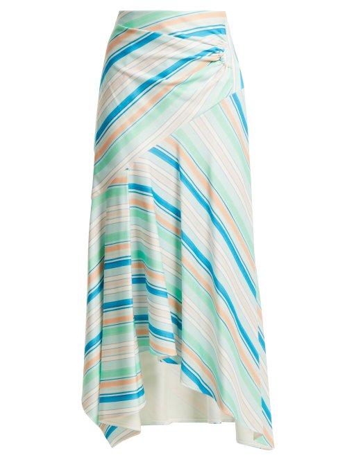 Matchesfashion.com Peter Pilotto - Striped Asymmetric Jersey Skirt - Womens - Green Multi