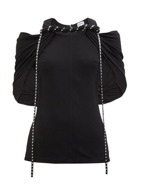 Loewe - Leather-trim Off-the-shoulder Crepe Top - Womens - Black