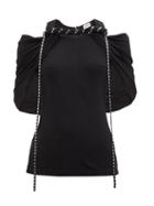 Loewe - Leather-trim Off-the-shoulder Crepe Top - Womens - Black