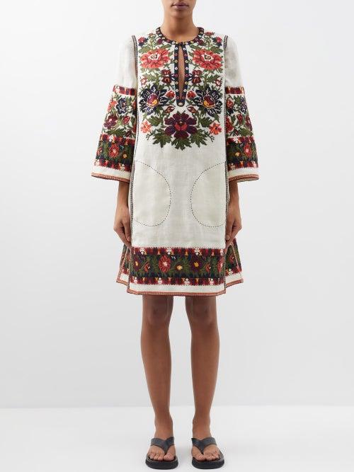 Vita Kin - Tender Floral-jacquard Linen Dress - Womens - Cream Multi
