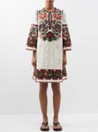 Vita Kin - Tender Floral-jacquard Linen Dress - Womens - Cream Multi