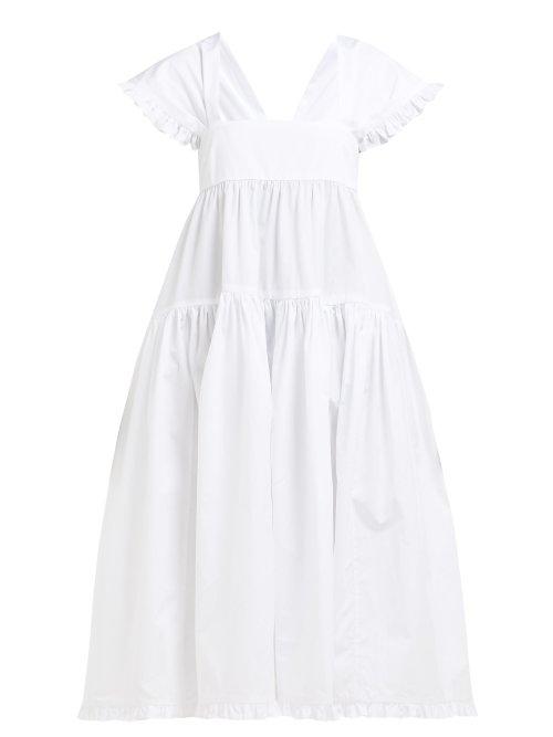 Matchesfashion.com Cecilie Bahnsen - Mimi Ruffled Cotton Poplin Midi Dress - Womens - White