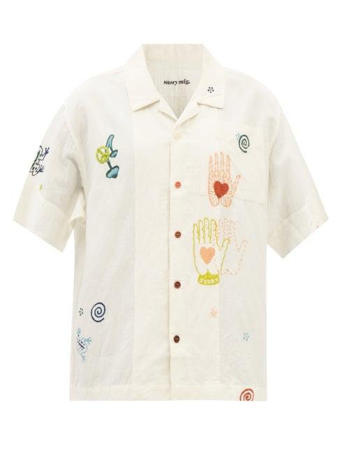 Story Mfg. - Nice Trip Short-sleeved Organic-cotton Blend Shirt - Womens - Ivory