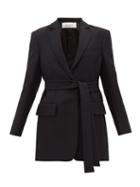 Matchesfashion.com Valentino - Single Breasted Belted Silk Blend Crepe Jacket - Womens - Black
