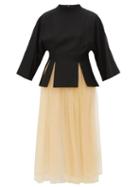 Matchesfashion.com Noir Kei Ninomiya - Layered Gabardine And Tulle Midi Dress - Womens - Black Multi