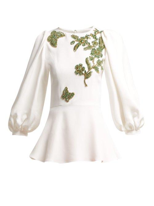 Matchesfashion.com Andrew Gn - Embellished Balloon Sleeve Crepe Blouse - Womens - White Multi
