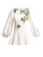 Matchesfashion.com Andrew Gn - Embellished Balloon Sleeve Crepe Blouse - Womens - White Multi