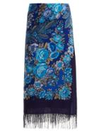 Matchesfashion.com Vetements - Rose Print Scarf Wool Midi Skirt - Womens - Blue Multi