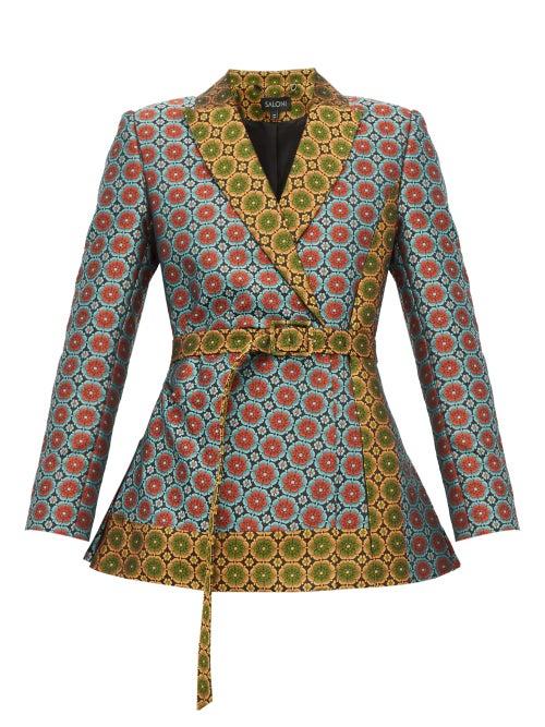 Matchesfashion.com Saloni - Maxima Belted Floral Brocade Blazer - Womens - Green Multi