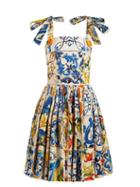 Matchesfashion.com Dolce & Gabbana - Majolica Print Cotton Poplin Mini Dress - Womens - White Print