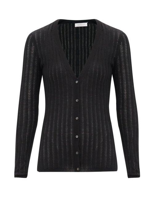 Matchesfashion.com Gabriela Hearst - Homer Chasmere-blend Pointelle V-neck Cardigan - Womens - Black