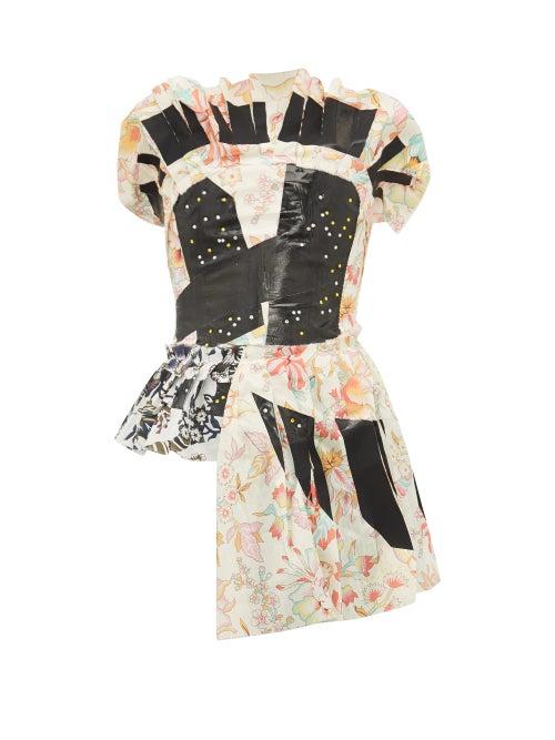 Matchesfashion.com Matty Bovan - Liberty Print Pleated Peplum Corset Top - Womens - Black Multi