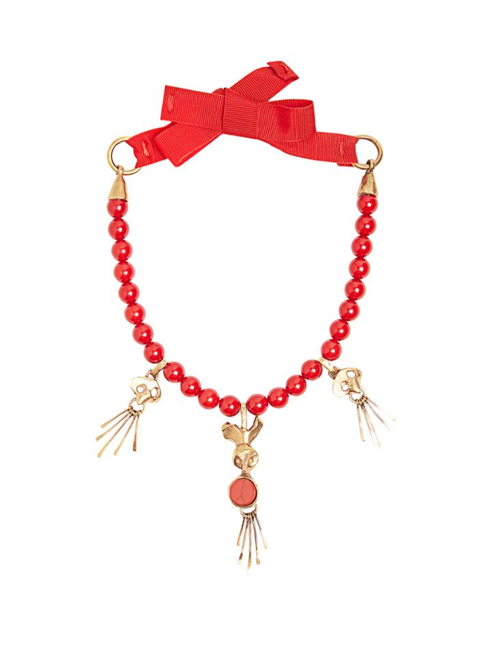 Valentino Skull-pendant Beaded Necklace