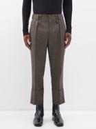 Wooyoungmi - Turn-up Cuff Check Wool Trousers - Mens - Brown