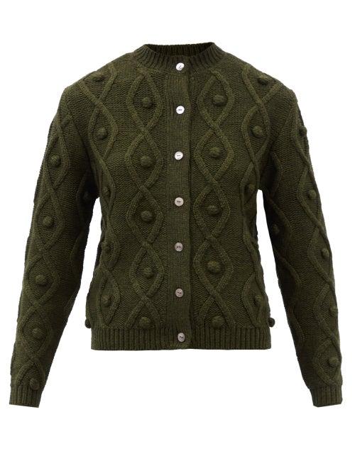 Shrimps - Elmo High-neck Merino-blend Cable-knit Cardigan - Womens - Dark Green