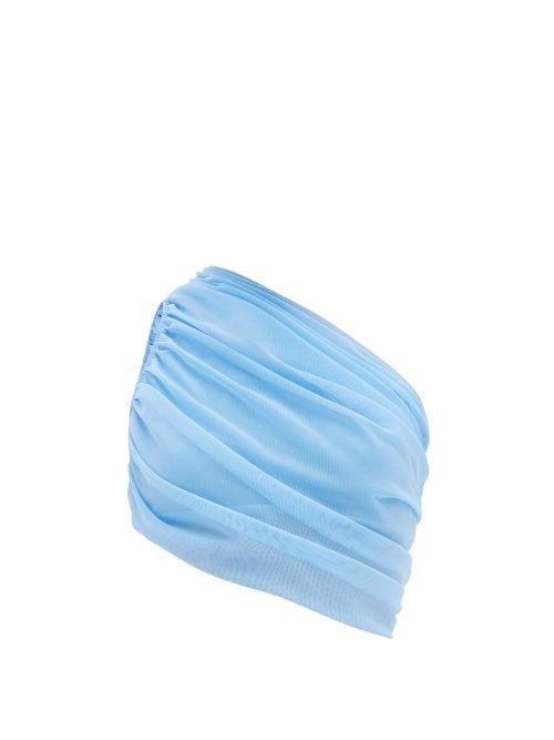 Norma Kamali - Diana One-shoulder Ruched-tulle Bikini Top - Womens - Blue