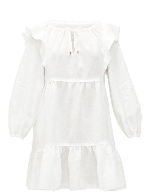 Matchesfashion.com Ephemera - Ruffled Linen Mini Dress - Womens - Ivory