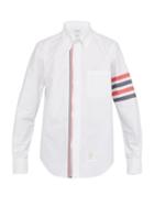 Matchesfashion.com Thom Browne - Zip Front Tri Stripe Cotton Oxford Shirt - Mens - White