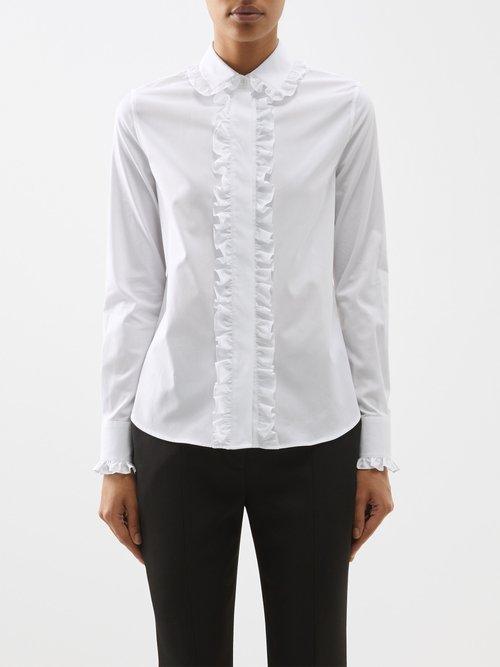 Saint Laurent - Ruffled-front Poplin Shirt - Womens - White