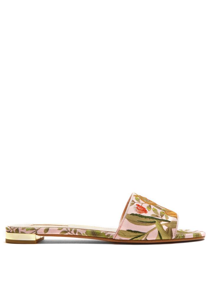 Aquazzura For De Gournay Embroidered Slides
