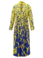 Proenza Schouler - Floral-print Drawstring Crepe Dress - Womens - Yellow Multi